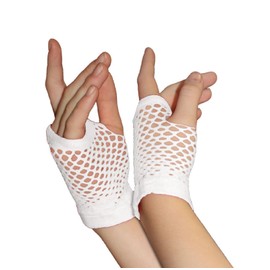Crazy Chick New Ladies Girls Short Fishnet Gloves Assorted Colours Fingerless Gloves, Party Fancy Dress Tutu Gloves, Neon Fishnet Gloves (White)