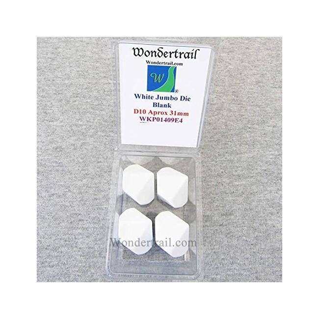 Wondertrail White Opaque Jumbo Blank Dice D10 31mm Pack of 4