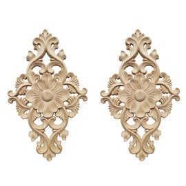 Dzsomt Wooden Ornament 2 Pieces Ornaments for Furniture Wood Carved Furniture Appliques Carving Ornament Applique Frame Ornament Wall Ornaments Wooden Applique Ornament Onlay Applique Frame