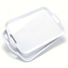 ZAINCA Large Melamine Serving Tray with Handles, 16.75 x 11.5 inch Rectangular Serving Platter, for Eating, Appetizer, Charcuterie, Snack, Fruit, Desserts, Set of 2 White