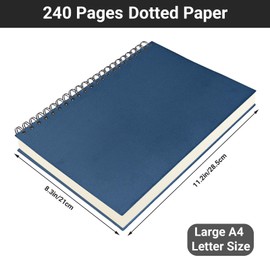 Yarotm Notebook A4 Dotted - 21 x 28.5 cm Spiral Notebook A4 100 g/m² Dotted 5 x 5 mm Diary - Royal Blue Notepad A4 Spiral Bound - 240 Pages / 120 Sheets Notebook Hardcover