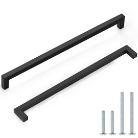 Probrico 10 Pack 12-3/5" Hole Centers Cabinet Pulls Black Drawer Handles - Kitchen Cabinet Handles Modern Suqare Bar Pulls Stainless Steel Cabinet Hardware for Dresser Bathroom Bedroom Laundry