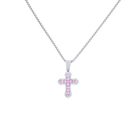 GIGB PBDK Cubic Zirconia Cross Pendant Necklace for Women Adjustable Rhinestone Crucifix Statement Choker Exaggerated Cross Necklaces Religious Jewelry Gifts (Peach)