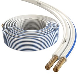 Lumonic Lautsprecherkabel | 50m Weiß | 2X 0,5mm² CCA | Blaue Markierung HiFi Boxenkabel | Audio Zwillingsleitung