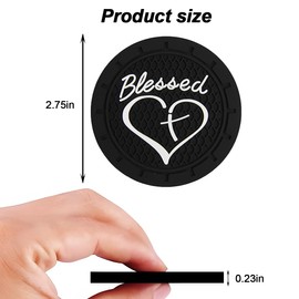 LKAHG 4PCS Car Cup Holder Coaster, Auto Soft Shockproof Insert Cup Coaster, Blessed Cross and Heart Christian Automotive Interior Decorative Cup Mat, Universal Vehicle Accessories (Black)
