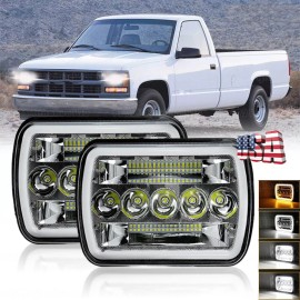 Unbranded Pair 7x6" 5x7''LED Headlights HI-Lo For Chevy C1500 C2500 C3500 Suburban pickup