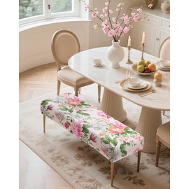 Fuloon - Funda elástica para banco de comedor, antipolvo, extraíble, lavable, protector de cojín para recámara, cocina, hotel, banquete, flor de peonía