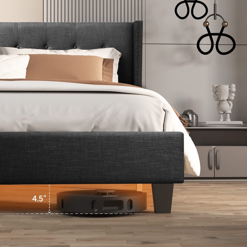 BONSOIR Queen Size Dark Grey Bed Frame Upholstered Traditional Low