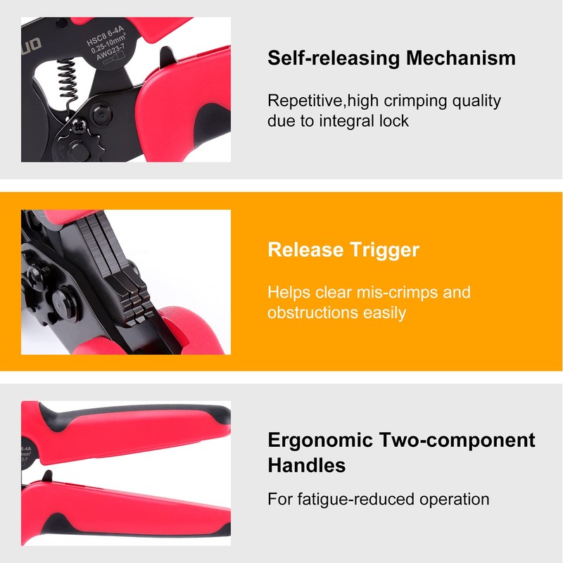 Flytuo Ferrule Crimping Tool, AWG23-7 Self-adjustable Ratchet Wire Ferrule Crimper,