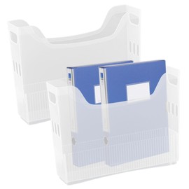 2Pcs File Organizer Box 4x13x10in Clear Opening Rolling Storage Bin with Handle U-Shaped Tall Narrow Storage Bin for Photo, Toy, Craft Organization and Storage, Rolling Storage Bin