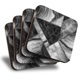 Destination Vinyl ltd Great Coasters (Set of 4) Square - BW - Marble Granite Agate Effect Collage Drink Glossy Coasters/Tabletop Protection for Any Table Type #43185