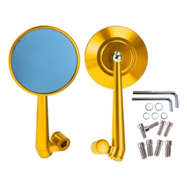 RATCHROLL 1 Set Universal Motorcycle Rear View Mirrors Adjustable Bar End Side Mirrors Mount M8/M10 Gold Tone Aluminum Alloy Round Shape