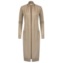 GRACE KARIN Womens Casual Knit Open Front Long Sleeve Long Knit Cardigan Sweater(L,Khaki Heather)