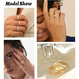 Gold Rings for Women Men Non Tarnish 14k Gold Plated Dainty Stackable Cubic Zirconia Thumb Stacking Rings Wedding Promise Engagement Band Ring Set 3Pcs Jewelry Gift Size 6-10