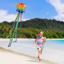 Xida Rainbow Octopus Kite for Kids 4-8, Kite for Adults Giant, Beginner Kite for Boys and Girls, Pecfect Choice for Beach Trip and Outdoor Activities, Easy to Fly Kites with Kite Hanld and String