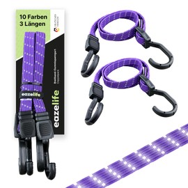 Set of 2 Rubber Tension Straps, Adjustable, Broadband Expander with Metal Hooks, Strong Resilient for Car, Bicycle and Outdoor Activities (10 Colours, 3 Lengths) (Lilac, 120 cm)