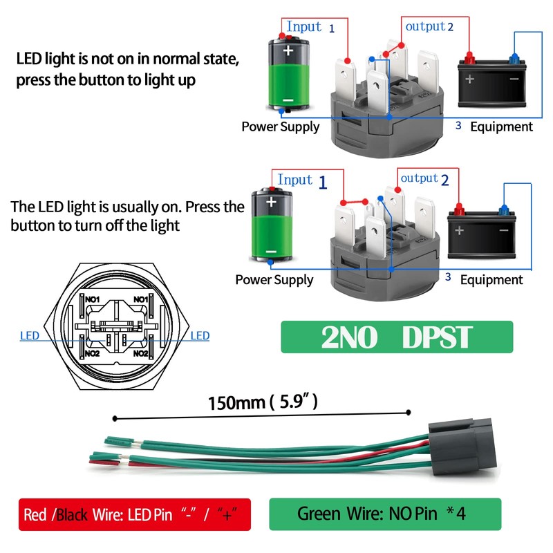 UL Listed 22mm Push Button Switch 15A 110V-120v Latching 2NO