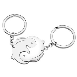 YAYAKO Cute Bunny Keychains Stainless Steel Couples Rabbits Easter Gifts for Women Girls Car Key Valentine's Day Decorations (Silver B)