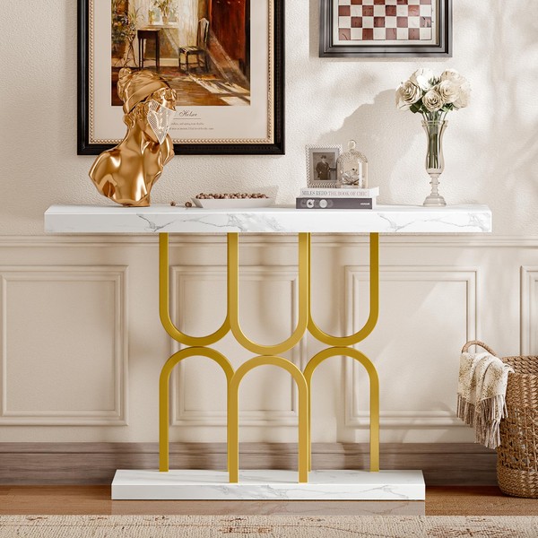 Huuger 47.2 Inch Entryway Table with Marble Top, Modern Console