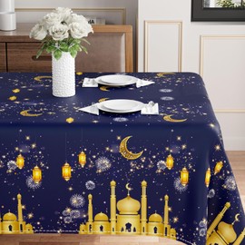 BOTB LIHM Eid Al-Fitr Ramadan Kareem Night Castle Lantern Stars and Moon Tablecloth Square Washable Table Covers for Indoor Outdoor Dining Table Home Party Decorations 60x60 Inch