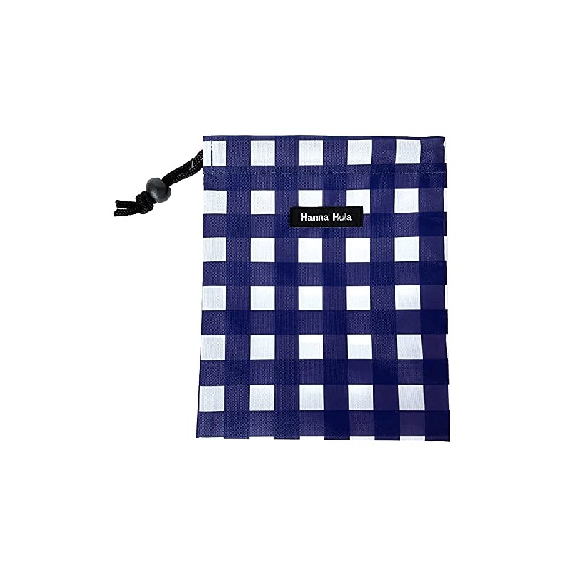 Deodorizing Drawstring Bag, Small, Antibacterial, Gingham Navy