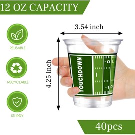 Ertyjikg 45 Pcs Football Party Cups Super Bowl Plastic Cups 12 OZ Football Disposable Clear Cups Football Drinking Cups for Football Party Supply, Ertyjikg-1