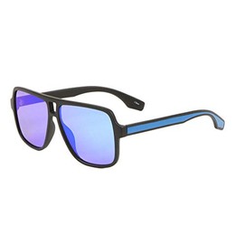 Sleek Square Flat Top Retro Aviator Sunglasses (Black & Blue Frame, Blue Flash Mirror Lenses)