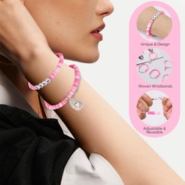 Seqiuay 6 Pcs Western Bracelet Set for Cowboys and Cowgirls, Perfect Gifts for Christmas, Valentine’s Day, Fan Parties & Concerts, Jewelry for Women and Men (Pink)