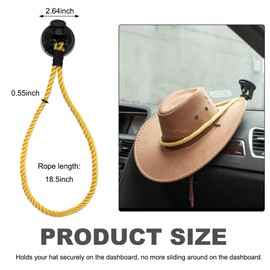 Wevdn Cowboy Hat Mount for Your Vehicle, Keep Hat Shape Hat Holder Rack Handmade Rope with Suction Cup, Universal Cowboy Hat Rope Organizer for Truck SUV Dashboard, Car Accessories (Yellow)