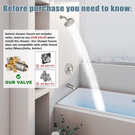Aolemi Tub Shower Faucet Set With Valve Wall Mount Shower Trim Kit 6 Inch Bathtub Fixtures Rough-in Valve Single-Spray Shower Head System 5.3 Inch Tub Spout Brushed Nickel Modern