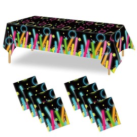 Wensdr 8 Packs Fluorescen Bar Birthday Party Tablecloths 130 x 220CM Water Resistant Rectangular Plastic Table Cover Neon Glow Table Cloth