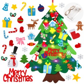 Suweor Upo Felt Christmas Tree Set for Toddlers Kids with Led String Light，3.2ft Wall Hanging DIY Christmas Tree with Detachable Ornaments for Xmas Gifts Home Decoration