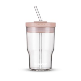 BLUEPOLAR Glass Cups with Lids and Straws,17oz/500ml Reusable Iced Coffee Glasses & Juice Bottles,Cold Brew Tumblers with Leakproof Lids,BPA-Free Glass Jars for Juicing,Matcha,Tea,Smoothie (Pink)