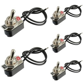 HUAREW Heavy Duty Toggle Switch SPST 2 Pin ON/Off Rocker Toggle Switch 6A/125V 3A/250V for Car Truck Boat Marine Black Shell(5PCS)