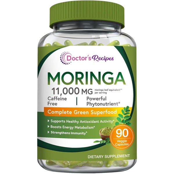 Doctor's Recipes Moringa 11,000 mg Strength, Complete Green Superfood, Natural