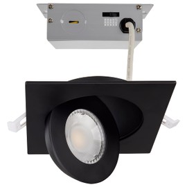Satco S11843, Indoor, Kitchen, Dimmable, Damp-Rating; 9WLED/GBL/4/CCT/SQ, 9 Watt; CCT Selectable 2700K-5000K; LED Direct Wire Downlight; Gimbaled; 4 Inch Square Shape; Remote Driver; Black (1 Pack)