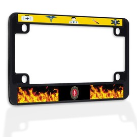Fastasticdeals Metal Insert Bike License Plate Frame Profession Firefighter with EMT Doctor and Equipment Weatherproof Motorcycle Accessories Black 4 Holes Solid Insert