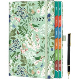 ZXHQ 2027 Diary Page a Day A5, Full Year Daily Planner 2027 with Monthly View, Jan - Dec, with Colorful Tabs, UK Holidays, Inner Pocket, 100 Gsm Paper, Pen Set, 5.9" × 8.5"- Spring Garden