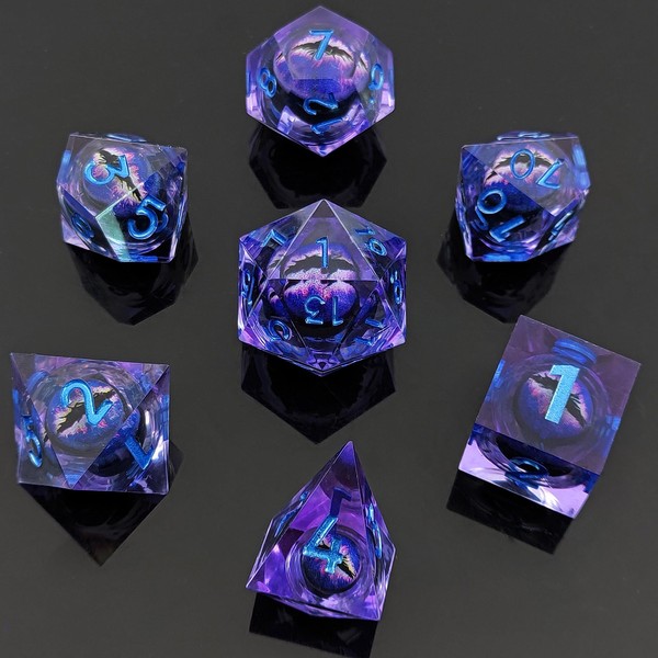 ORUZA 7 PCS Purple Dragon Eye Dice Liquid Core DND