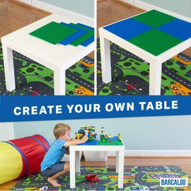 Barcaloo Peel and Stick Baseplates - Self Adhesive Building Brick Plates for Table Top Play - 10 Inch x 10 Inch Adhesive Base Plate Panels, Compatible with All Major Brands - 4 Pack, Blue