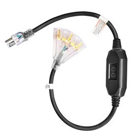 HONDERSON 3 FT Lighted GFCI Extension Cord with 3 Power Outlets,12/3 SJTW Heavy Duty Black Extension Cable with 3 Prong Grounded Plug for Safety,UL Listed