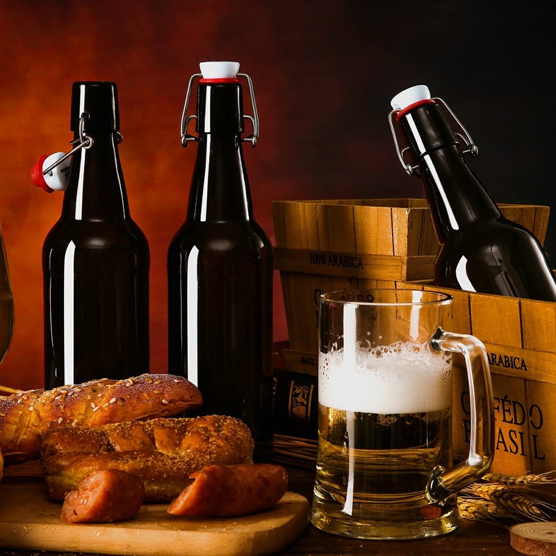 YEBODA 16 oz Amber Glass Beer Bottles for Home Brewing