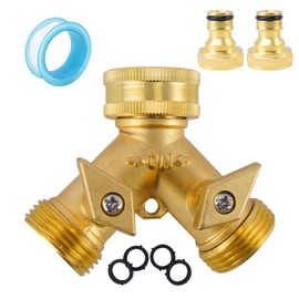 Minnhua 2-Way Distributor Water 3/4 Inch, Water Connection Distributor with 2 Adapters, Y Piece Washing Machine Dryer with 4 Washers, Tap Adapter for Gardens, Balconies, Watering