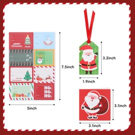 Sawnfay Christmas Gift Tags Stickers 256pcs – 8 Gift Tags with Ribbon & 8 Mini Greeting Cards – Festive Christmas Tags for Gifts, Presents, and Labels Holiday Designs