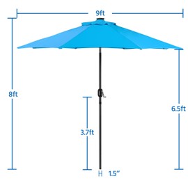 Yaheetech 9FT LED Garden Table Umbrella with Base Outdoor Solar Powered Market Umbrella with 8 Sturdy Ribs, Heavy Duty Umbrella Stand Included, Sky Blue