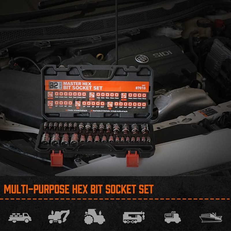 HORUSDY Allen Socket Set, 32-Piece Hex Bit Socket Set,SAE and