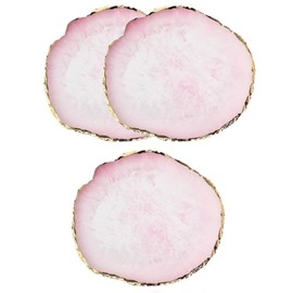 3 PCS Resin Nail Art Palette with Gold Edge - Professional Nail Art Painting Plate for Makeup, Nail Paint Mixing Palette, Nail Tip Holder & Display Stand, Durable Nail Design Tray for Salon (Pink)