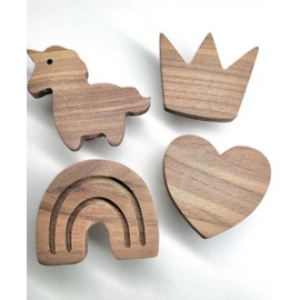 PLT Wooden Wall Hooks for Children, Children's Room, Rainbow, Crown, Heart, Unicorn, Decoration, Walnut, Coat Hook, Coat Hook, Scandi Style, Gift Idea, Brown, 5.5 x 6 x 3 cm