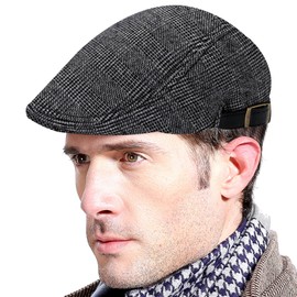 AIEOE Men's Tweed Beret Hat Adjustable Duckbill Ivy Beret Hat Newsboy