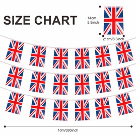 10m Union Jack Flags Bunting UK Flags Bunting 30 Flags 14x21cm, Euro Football 2024 Union Jack Bunting Flags Banner Party Decorations for Sports Events Indoor Outdoor Garden Bar